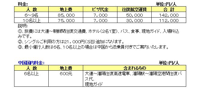 日程B 旅行費用