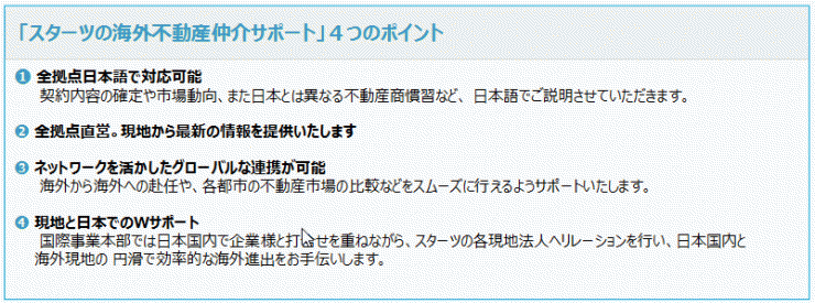 「スターツの海外不動産仲介サポート」４つのポイント